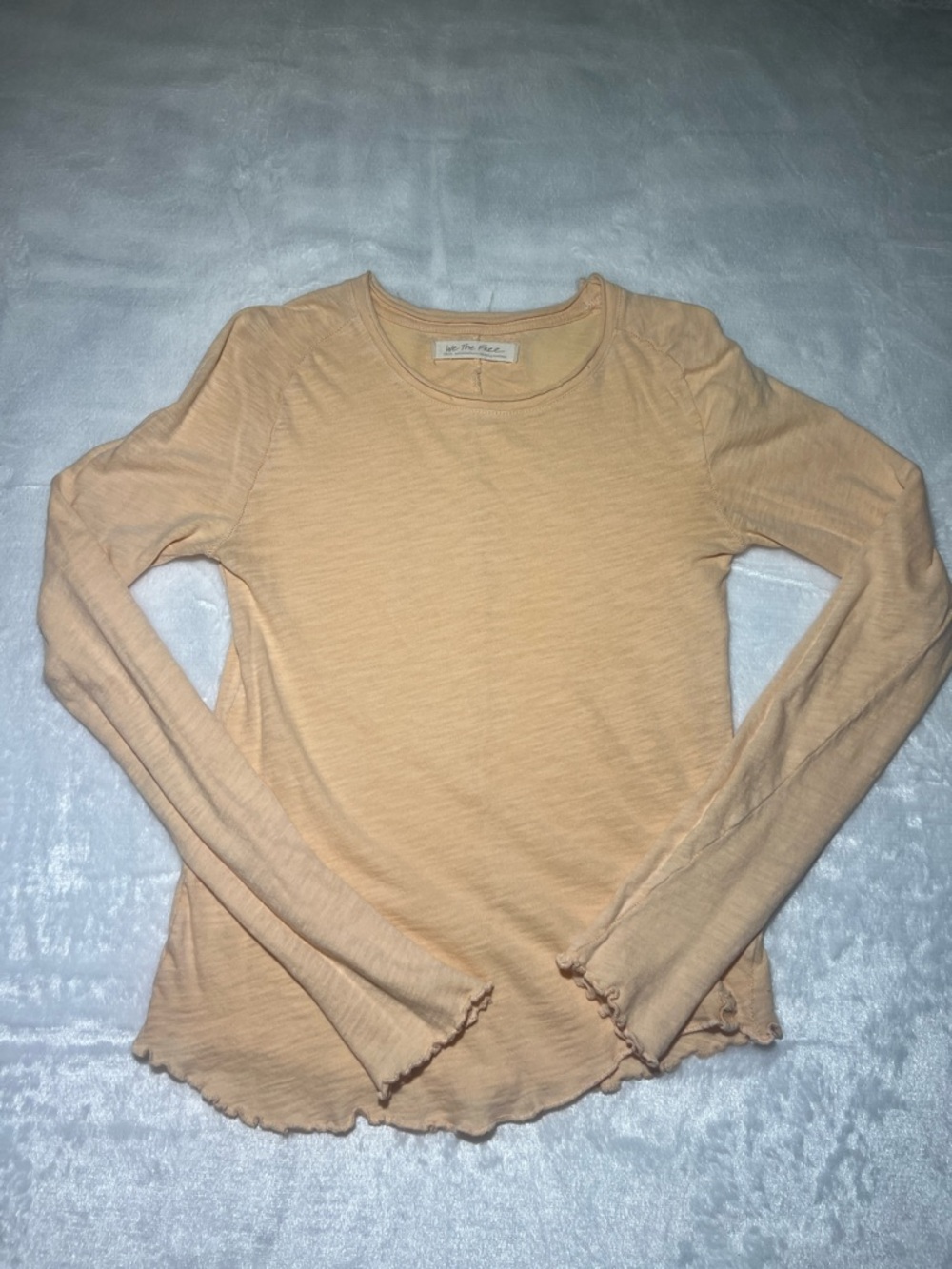 We The Free Lightweight Long-Sleeve Ruffle Hem Top in Peach
